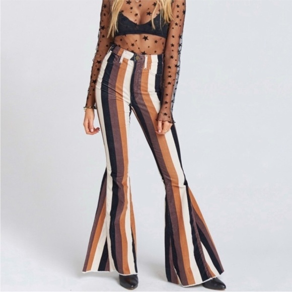 Show Me Your MuMu Berkeley Zip Up Striped Bell Bottoms Flared Pants SZ 26 - Picture 1 of 12